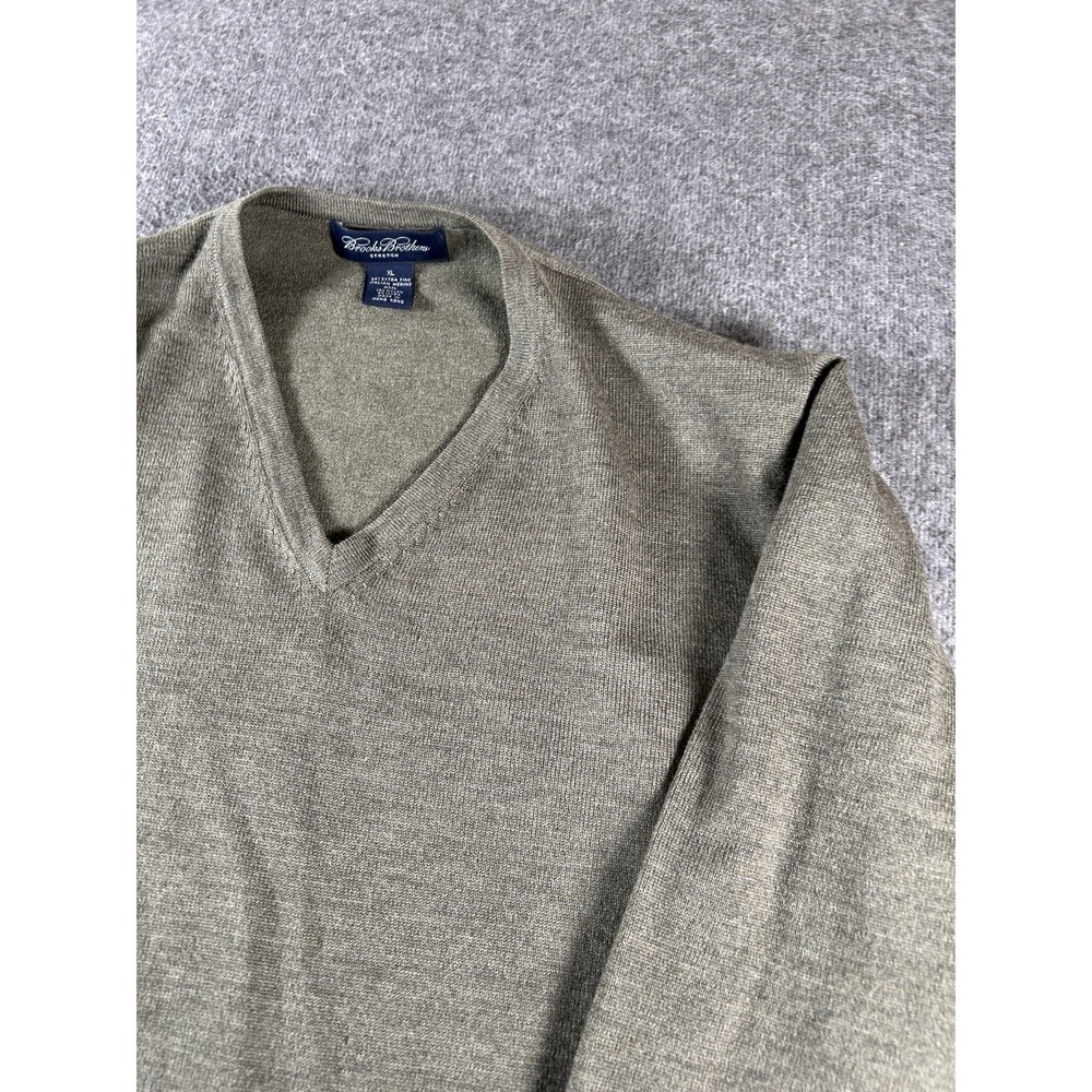 Brooks Brothers Stretch Merino Wool V Neck Sweater Men Size XL Olive Green